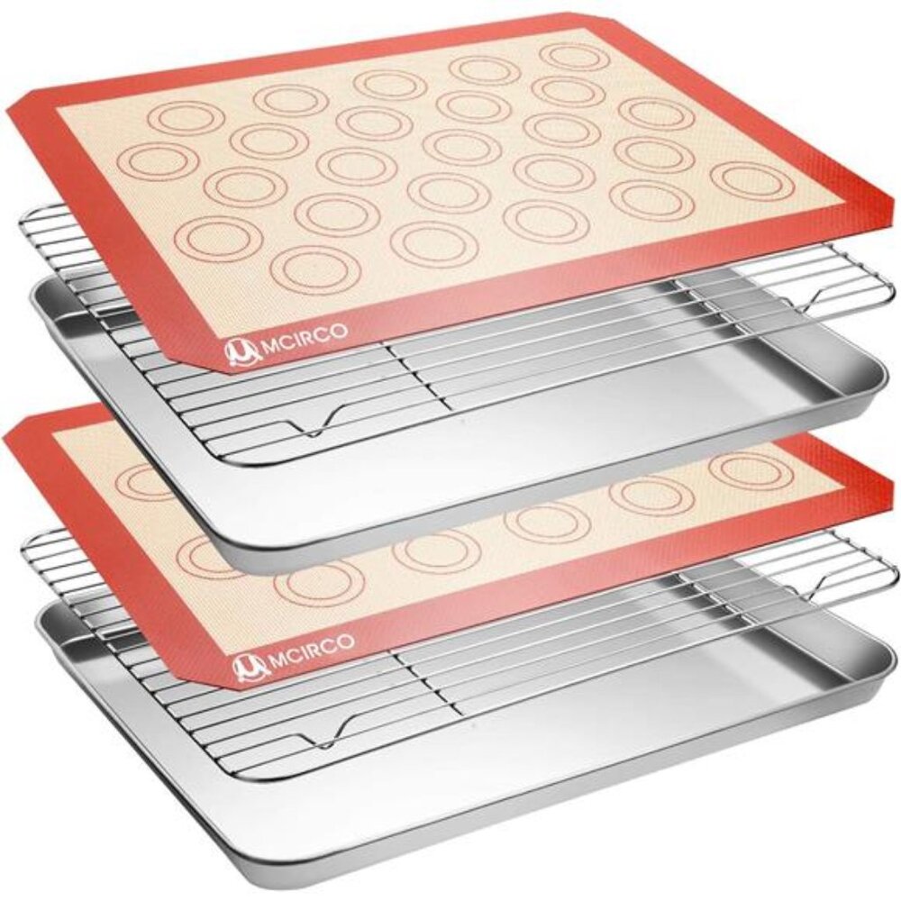 Stainless Steel Baking Sheet Tray Cooling Rack with Silicone Baking Mat Set